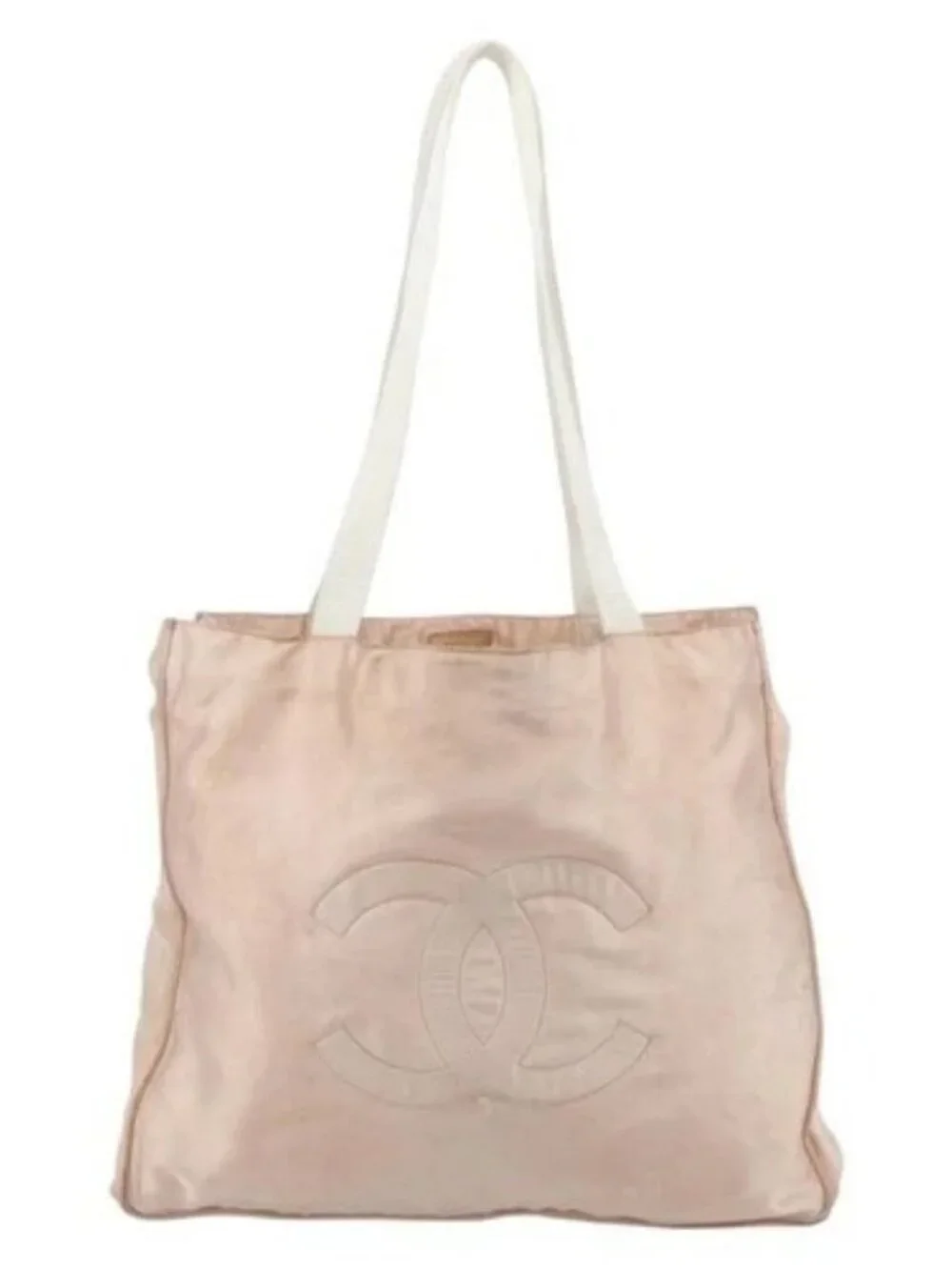 CHANEL Tote Bag Satin Gold Pink CC Auth bs35157